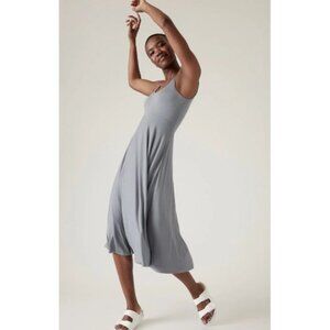 Nwt Athleta Santorini Midi Dress Large Coastline Blue Ish Gray Lined #798380